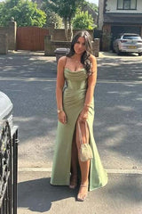 Yellow Slit Satin Mermaid Prom Dress