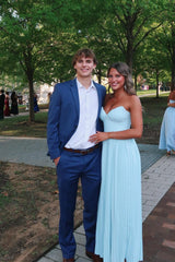 Sky Blue Pleated Chiffon Fit and Flare Party Dress