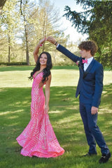 V Neck Pink Sequin Mermaid Long Formal Dress