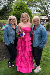 Royal Blue Strapless A-Line Ruffled Dress with Slit