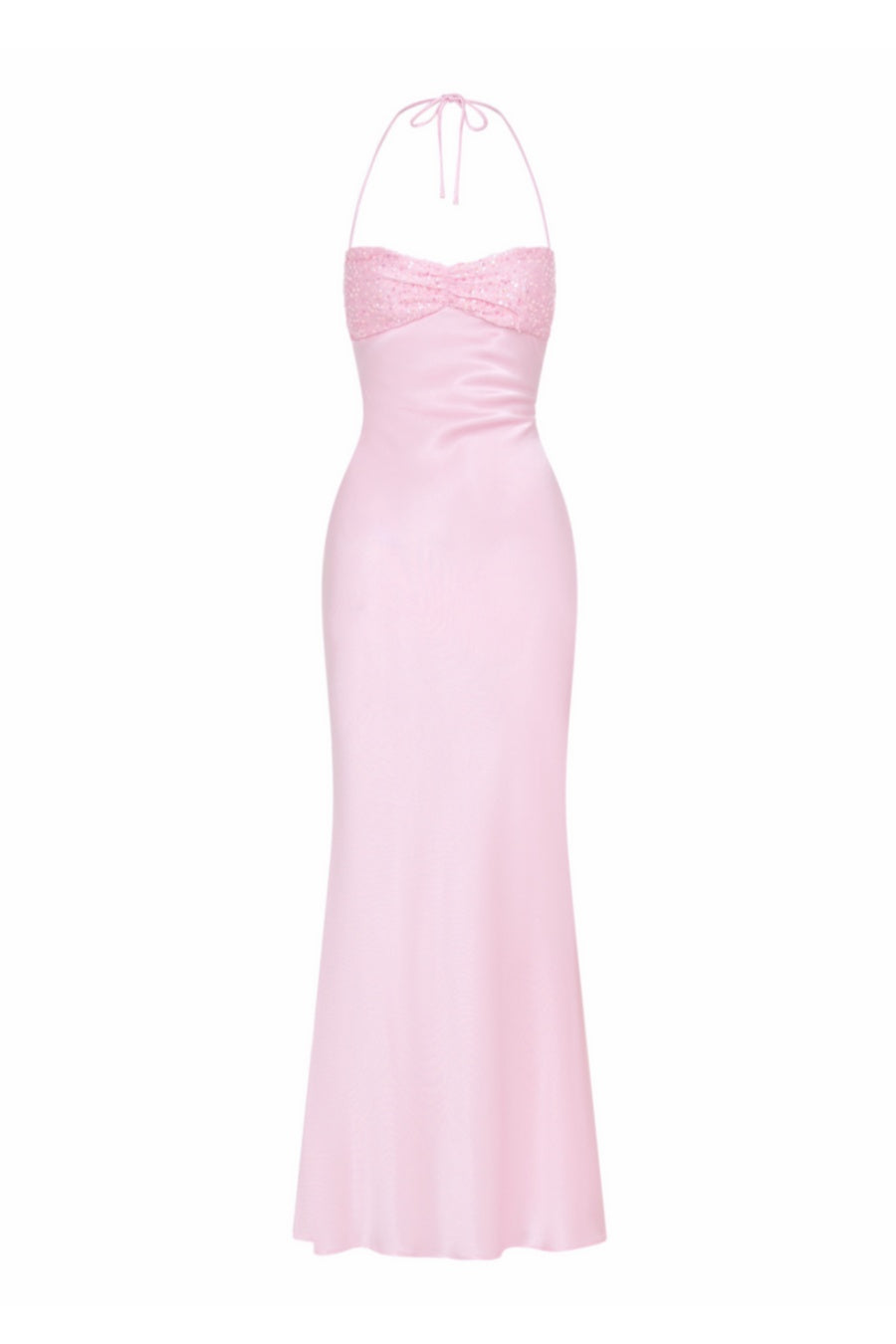 Straps Pink Beaded Satin Fitted Dress