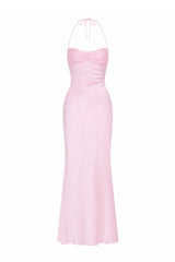 Straps Pink Beaded Satin Fitted Dress
