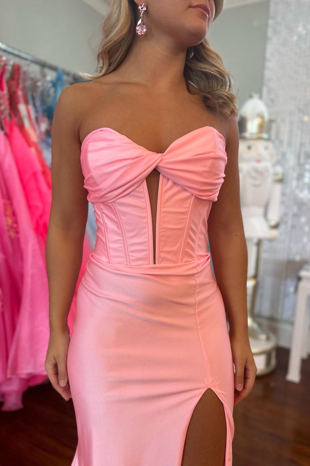 Pink SatinTwist Mermaid Long Prom Dress