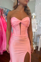 Pink SatinTwist Mermaid Long Prom Dress
