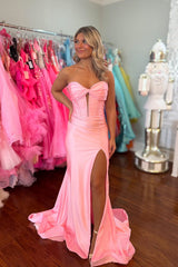 Pink SatinTwist Mermaid Long Prom Dress