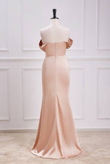 Off the Shoulder Champagne Sheath Long Formal Dress