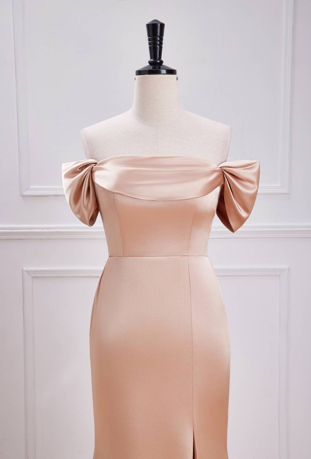 Off the Shoulder Champagne Sheath Long Formal Dress