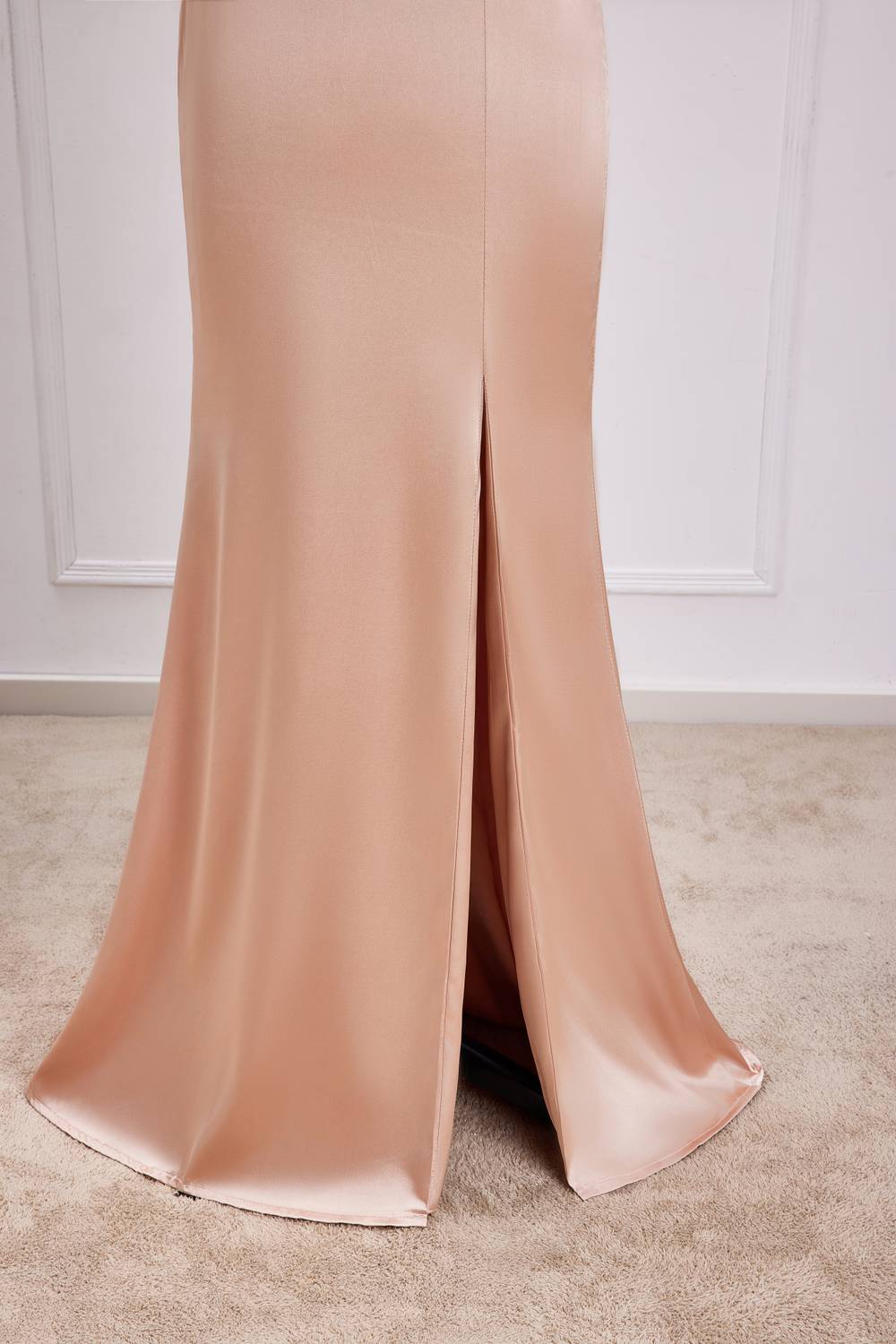 Off the Shoulder Champagne Sheath Long Formal Dress