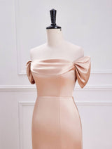 Off the Shoulder Champagne Sheath Long Formal Dress
