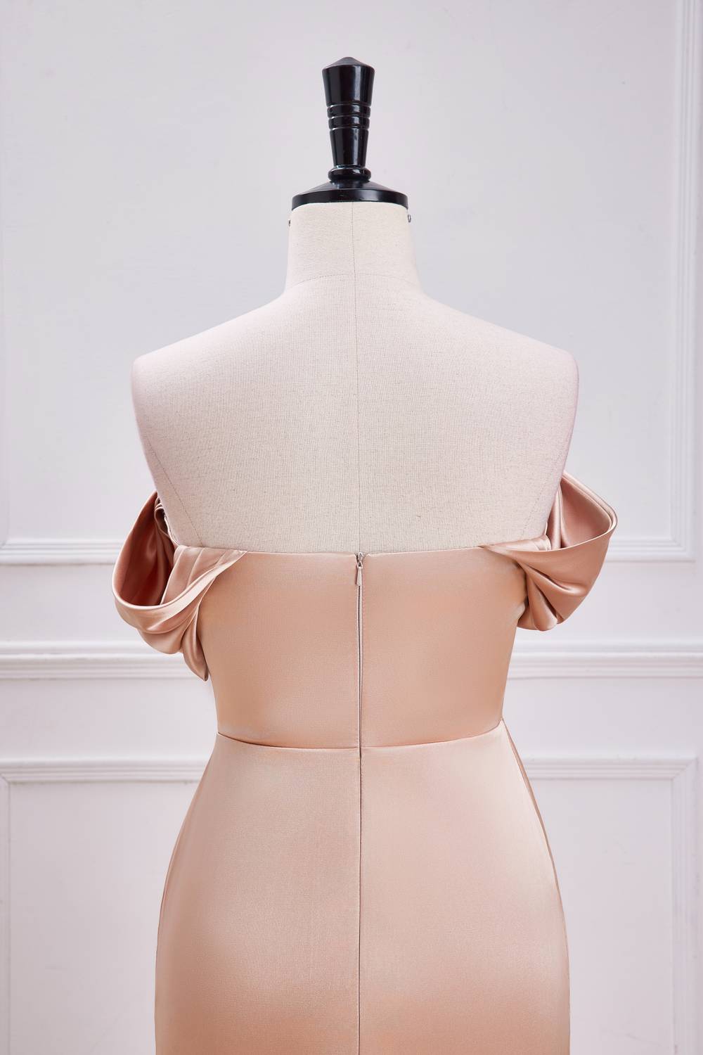 Off the Shoulder Champagne Sheath Long Formal Dress