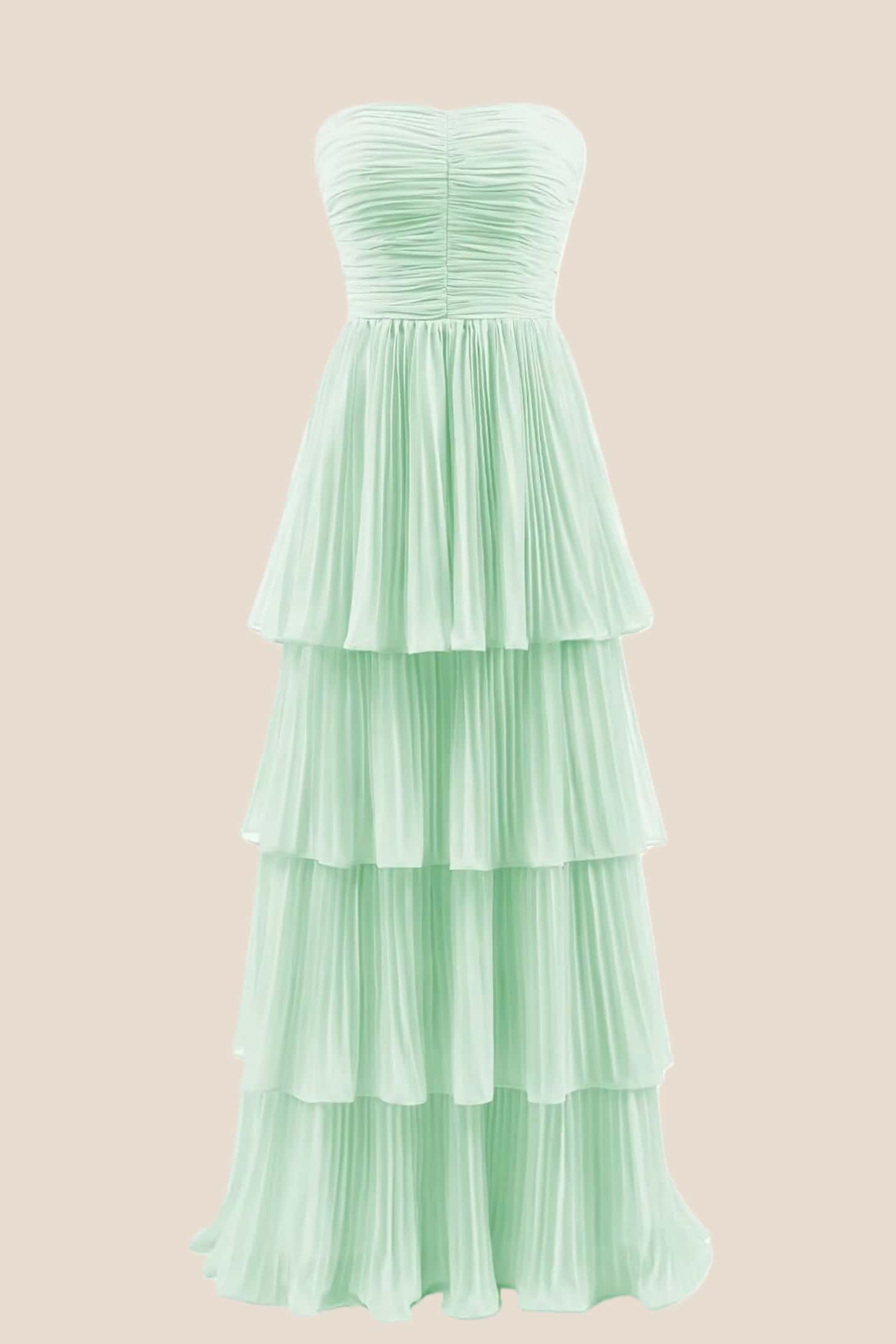 Hunter Green Strapless Layers A-line Long Prom Dress