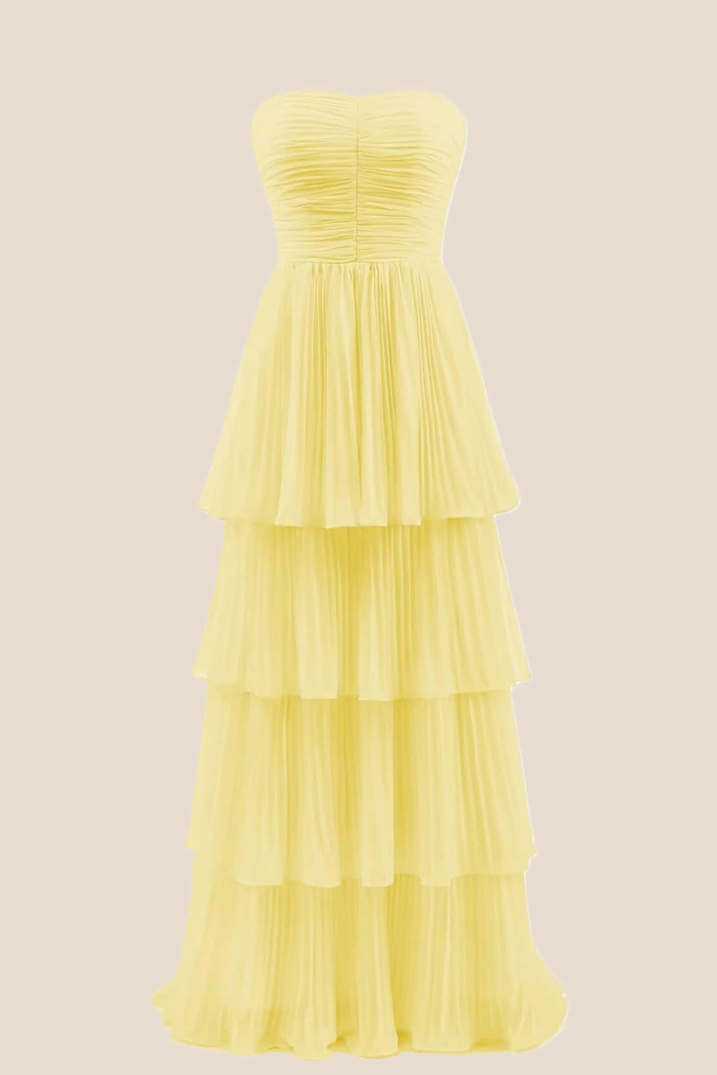 Hunter Green Strapless Layers A-line Long Prom Dress