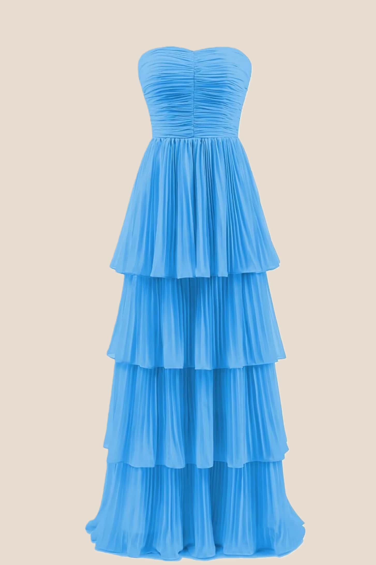 Hunter Green Strapless Layers A-line Long Prom Dress