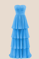 Hunter Green Strapless Layers A-line Long Prom Dress