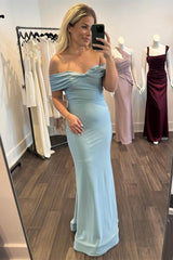 Off the Shoulder Blue Mermaid Bridesmaid Dress
