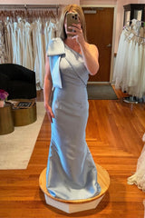 One Shoulder Dusty Blue Mermaid Bridesmaid Dress