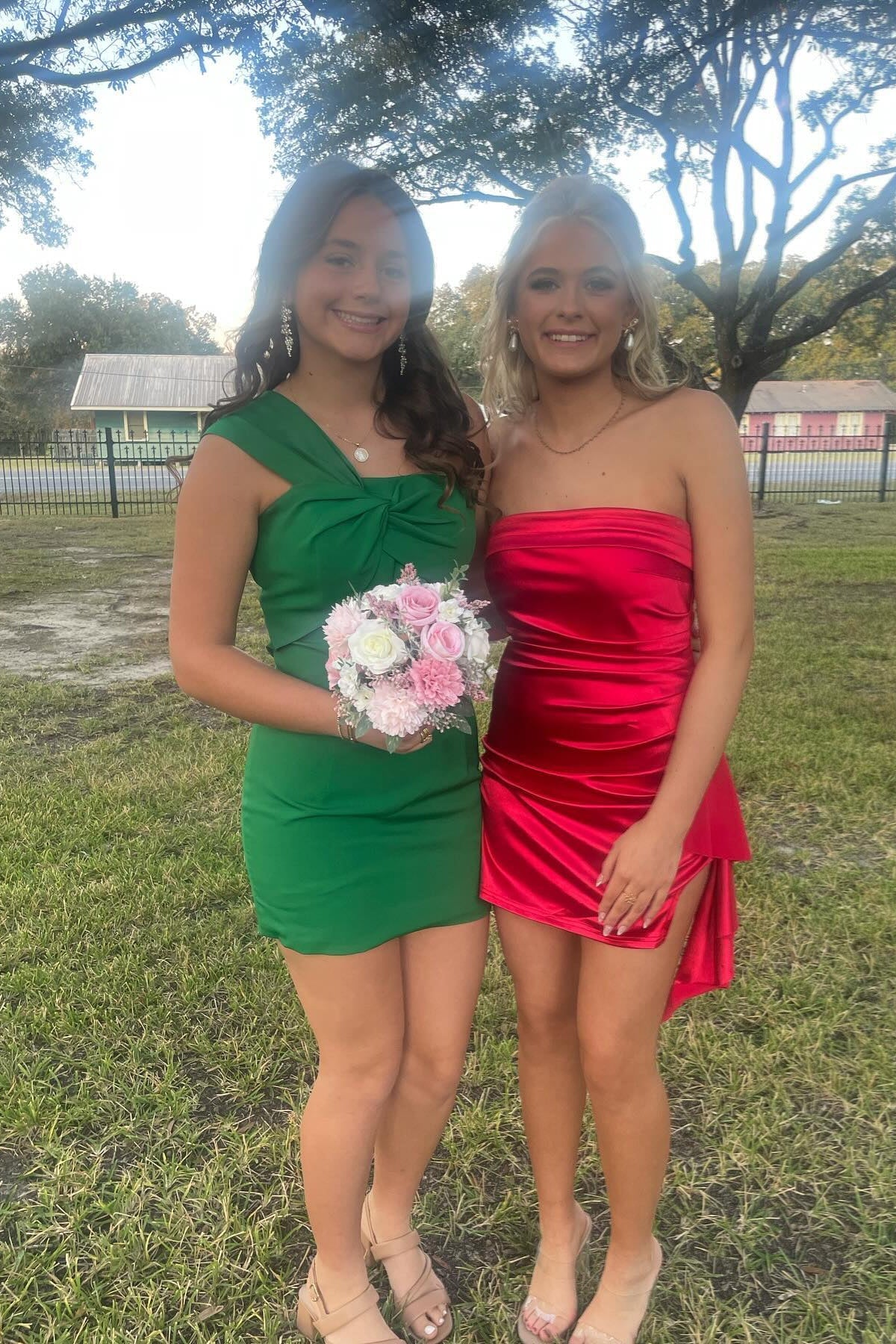 One Shoulder Pink Knot Bodycon Short Dress