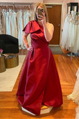 One Shoulder Wine Red A-line Bridesmaid Dress