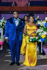 One Shoulder Yellow Satin Bridesmaid Dress