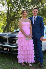 Strapless Lilac Chiffon A-line Tiered Maxi Dress