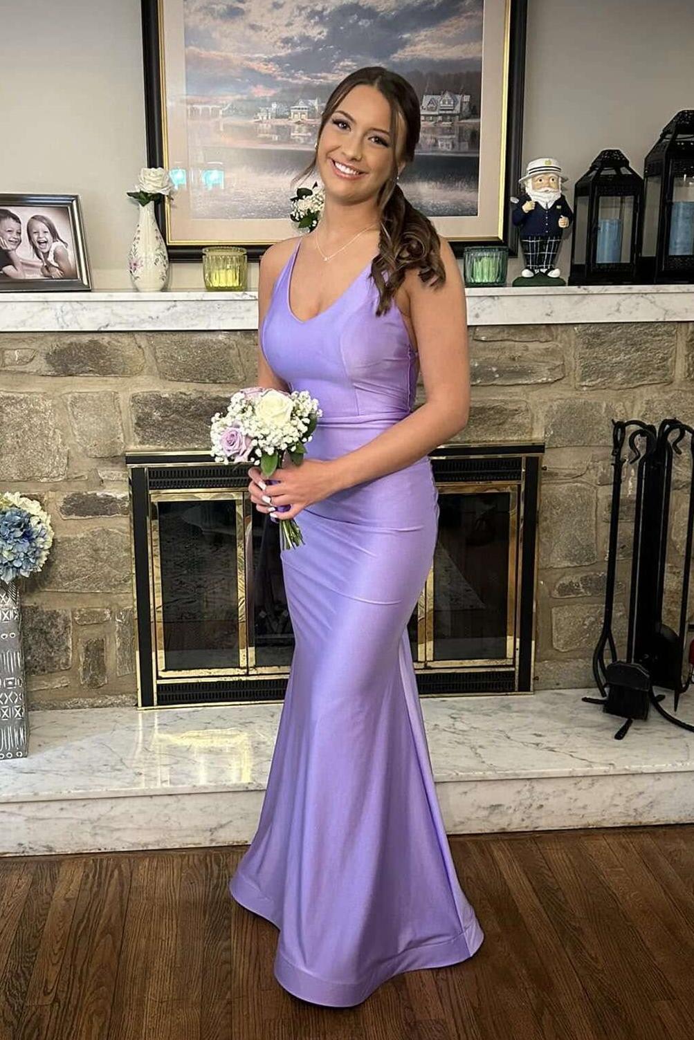 Spaghetti Straps Lavender V Neck Mermaid Party Dress