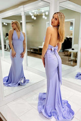 Halter Lavender Fitted Long Formal Dress