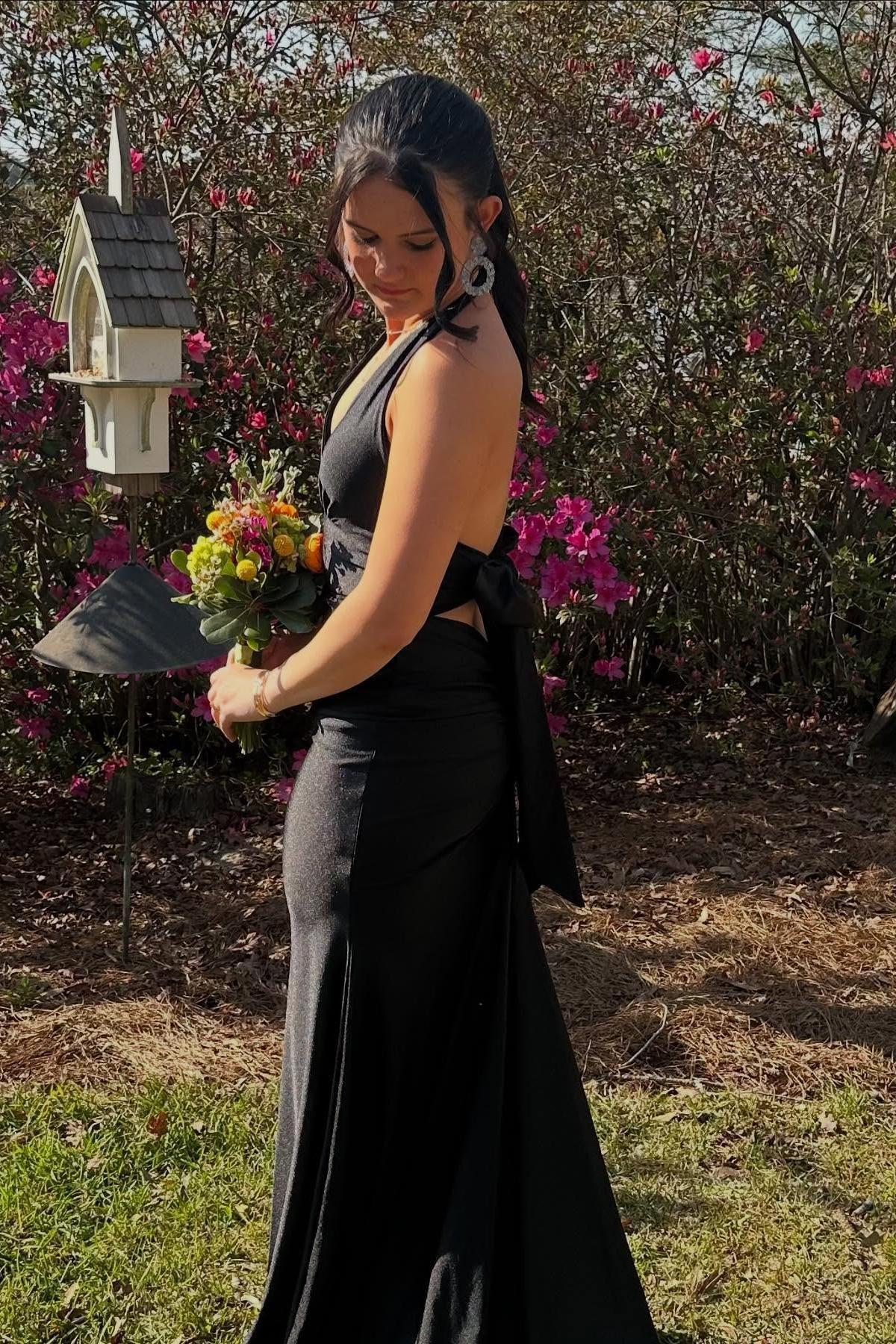 Halter Black Fitted Long Formal Dress