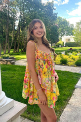 Tie-Strap Floral Print Irregular Hem Mini Dress