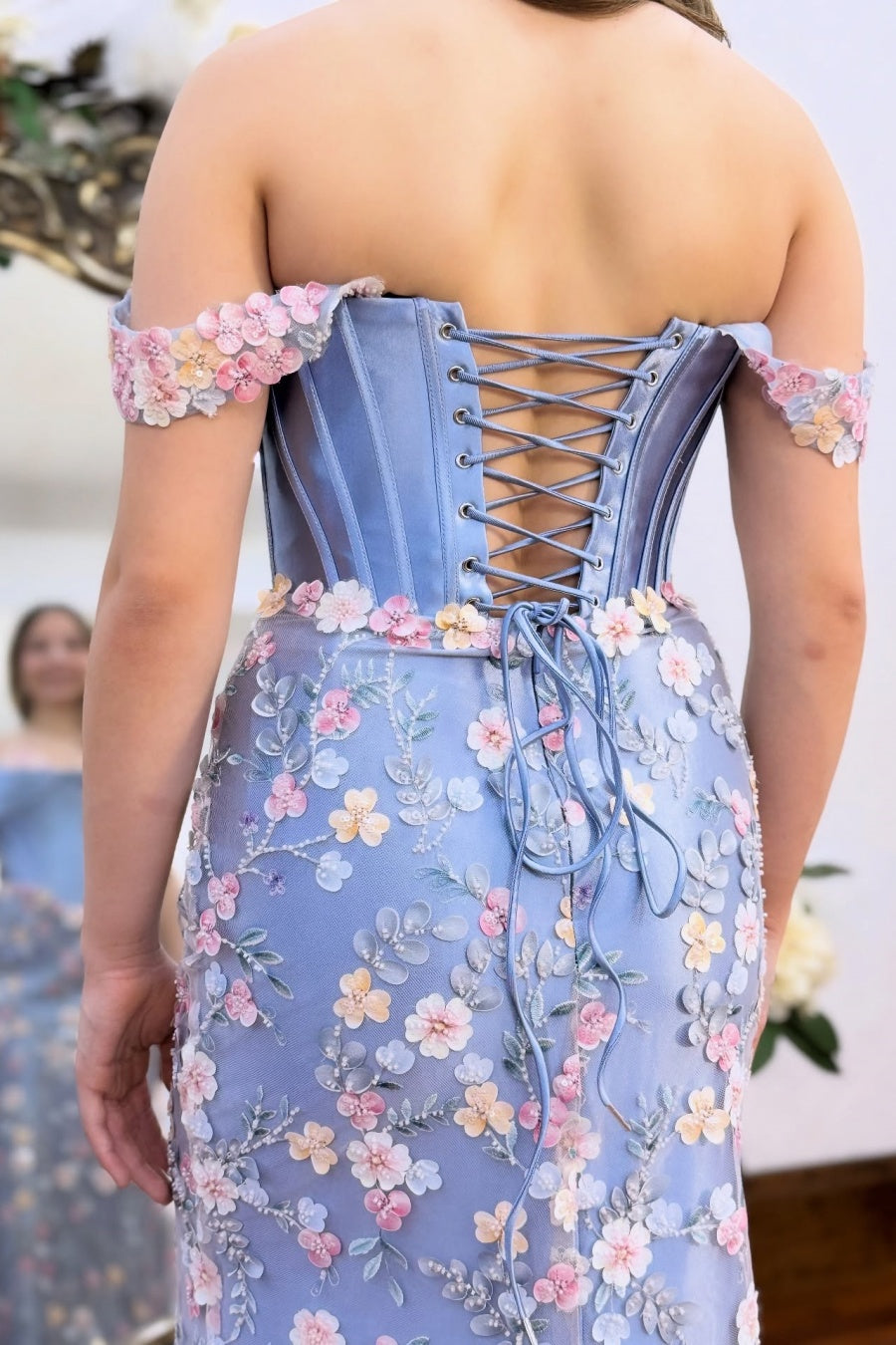 Lavender Off-the-Shoulde Floral Tulle Mermaid Gown