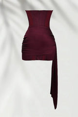 Burgundy Satin Bodycon Mini Dress