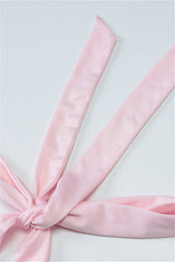 Plunge Neck Pink Sheer Bodice Short Dress