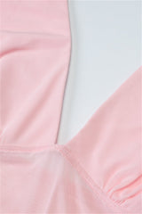Plunge Neck Pink Sheer Bodice Short Dress