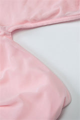 Plunge Neck Pink Sheer Bodice Short Dress