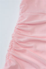 Plunge Neck Pink Sheer Bodice Short Dress