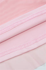 Plunge Neck Pink Sheer Bodice Short Dress