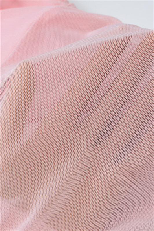 Plunge Neck Pink Sheer Bodice Short Dress