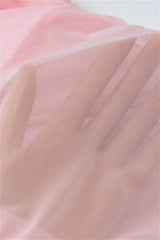 Plunge Neck Pink Sheer Bodice Short Dress