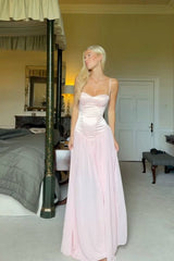 Straps Pink Satin A-line Corset Princess Dress