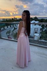 Straps Pink Satin A-line Corset Princess Dress