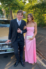 Straps Pink Satin A-line Long Dress