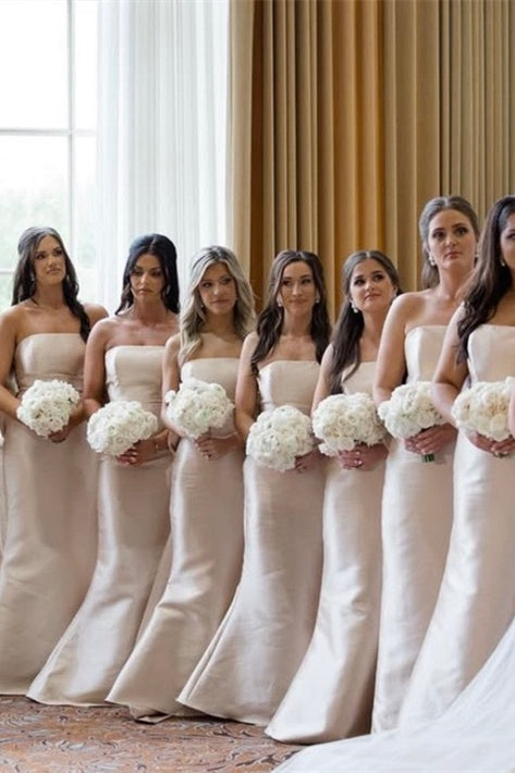 Strapless Champagne Mermaid Bridesmaid Dress