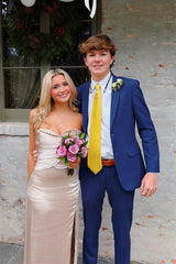 Strapless Champagne Ruched Petals Long Dress