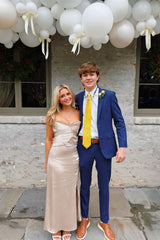 Strapless Champagne Ruched Petals Long Dress