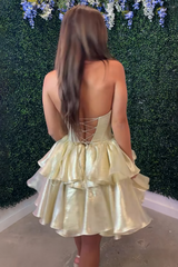 Strapless Champagne Ruffle Tiered Short Dress