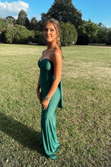 Emerald Green Twist Fitted Long Prom Dress