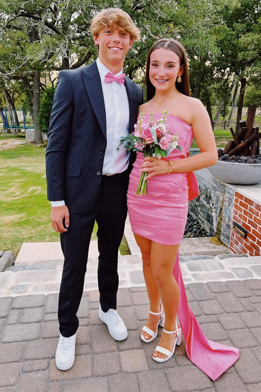 Strapless Hot Pink Back Bow Short Dress