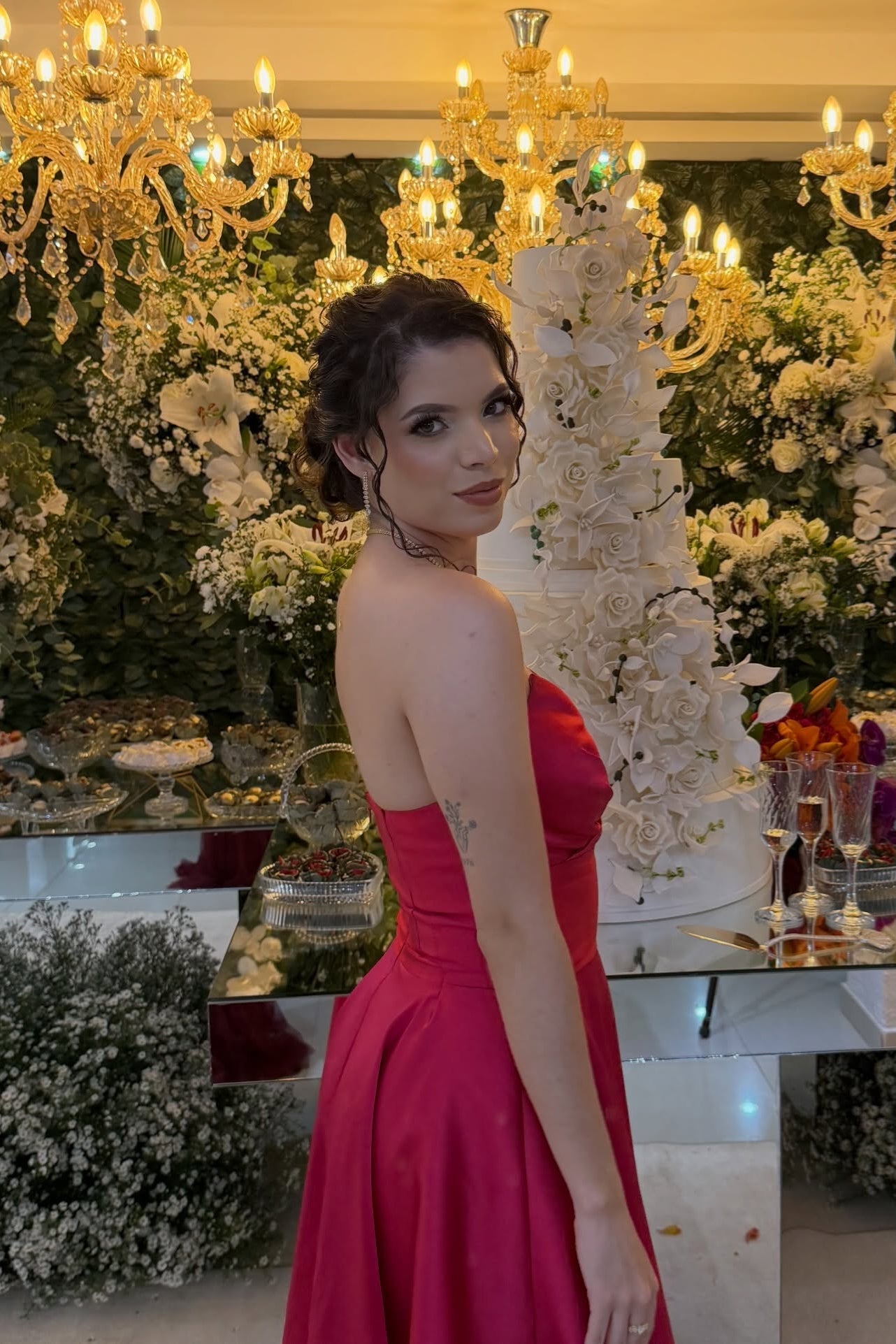Strapless Hot Pink Empire A-line Long Dress