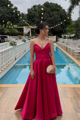 Strapless Hot Pink Empire A-line Long Dress