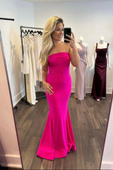 Strapless Hot Pink Mermaid Bridesmaid Dress
