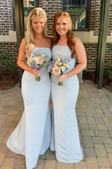 Strapless Blue Pleated Mermaid Bridesmaid Dress